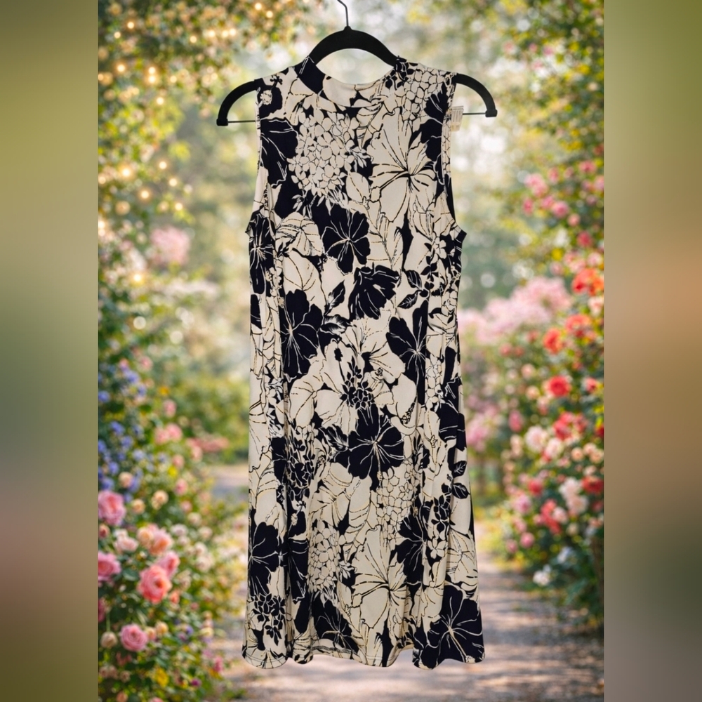 Floral Black and White Sleeveless Dress